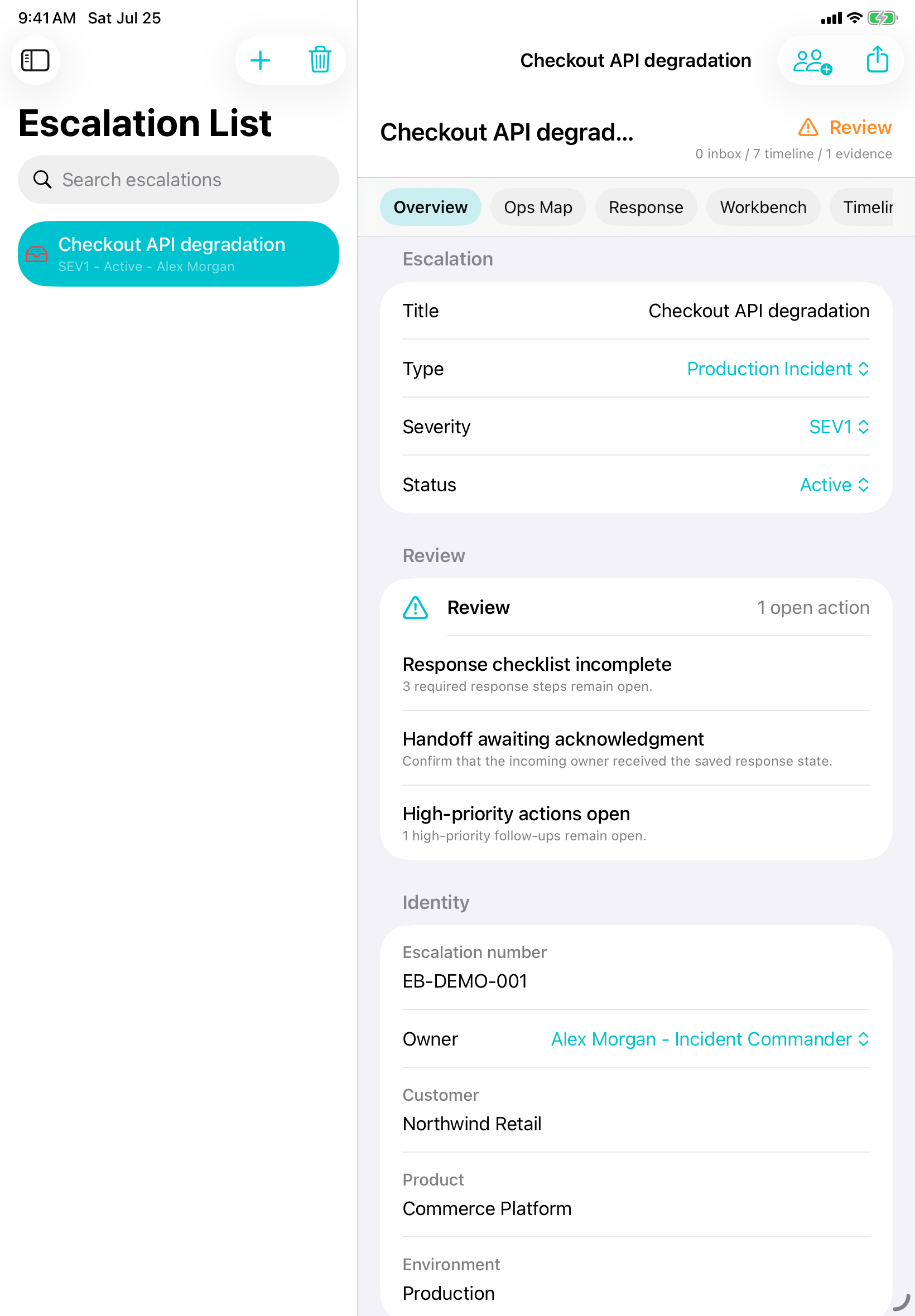 Escalation Binder overview on iPad.